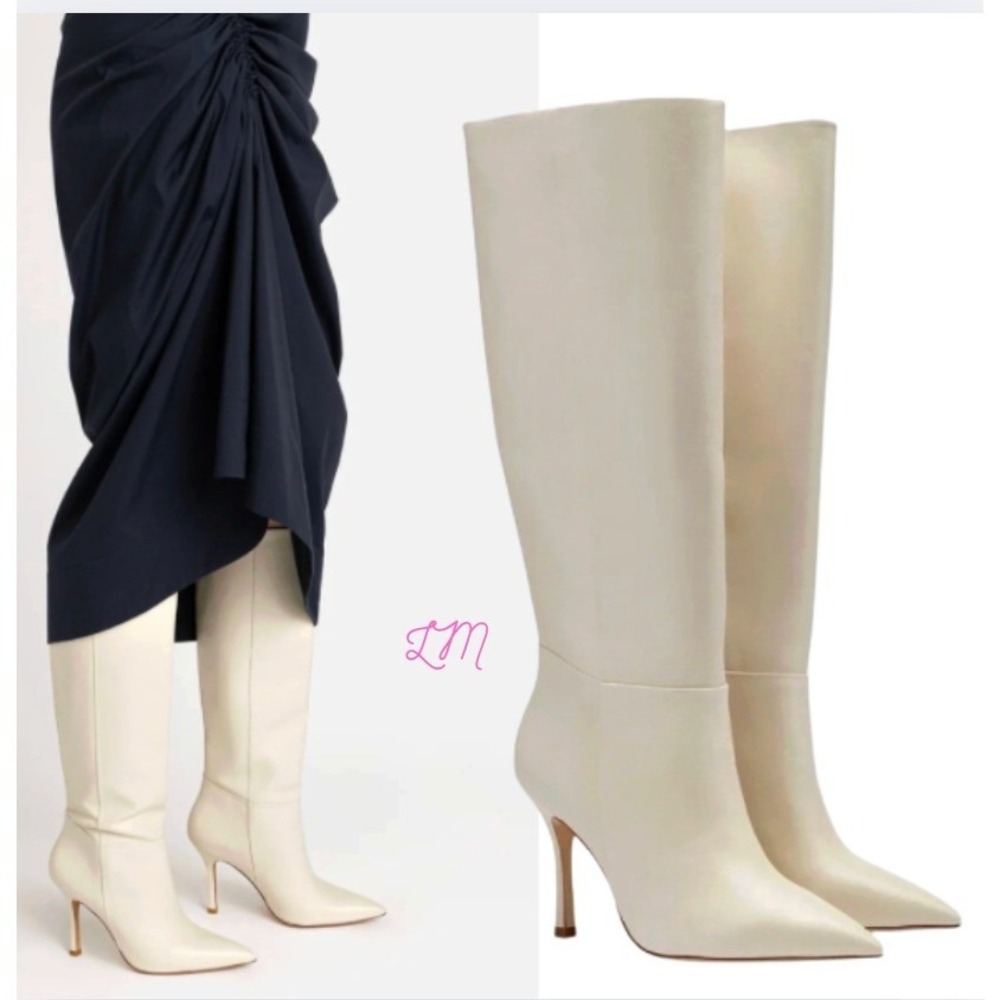 LARROUDE Kate Brazilian Leather Ivory Knee High‎ Stiletto Boots Size 9